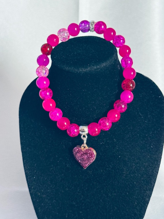 Pink Sparkling Heart Charm Bracelet
