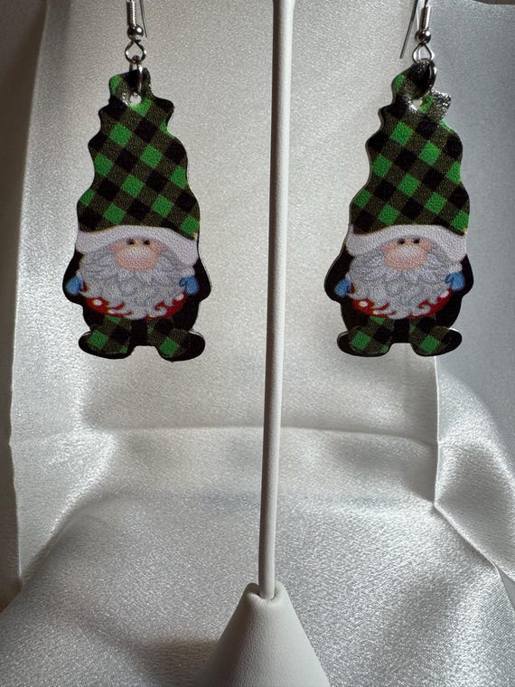 Leather Christmas Gnome Dangle Earrings Hypoallergenic