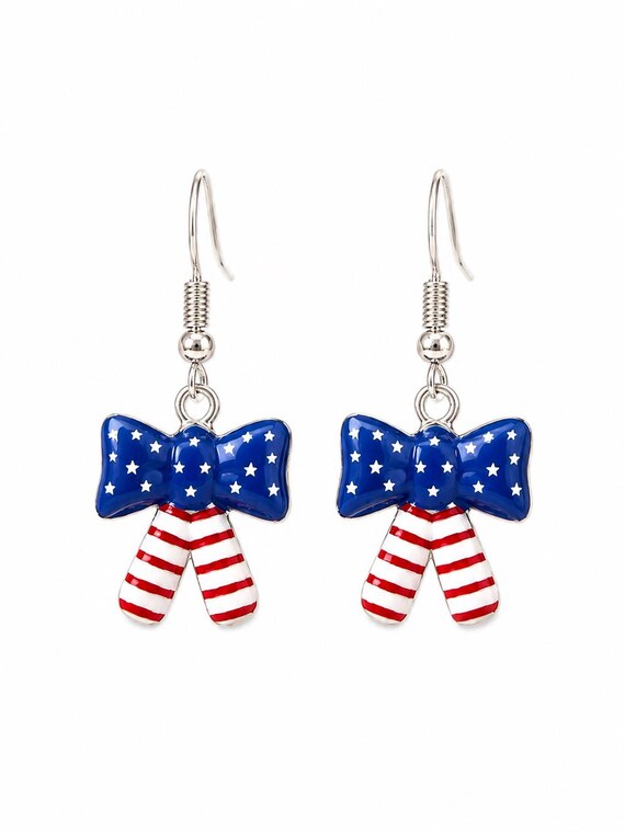 American Flag Bow Dangle Earrings