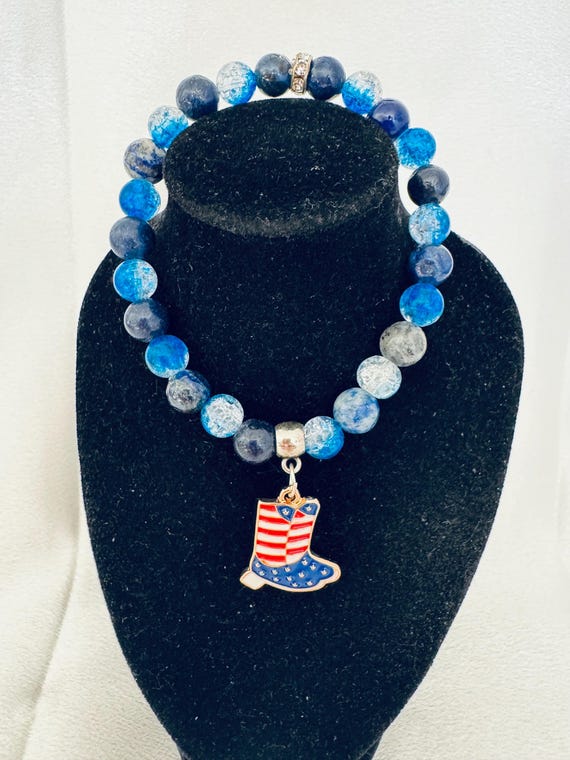 Red White and Blue Boots Charm Stretch Bracelet