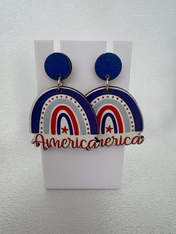 Wooden America Rainbow Dangle Earrings