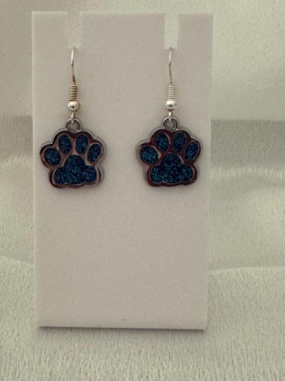 Blue Paw Charm Dangle Earrings