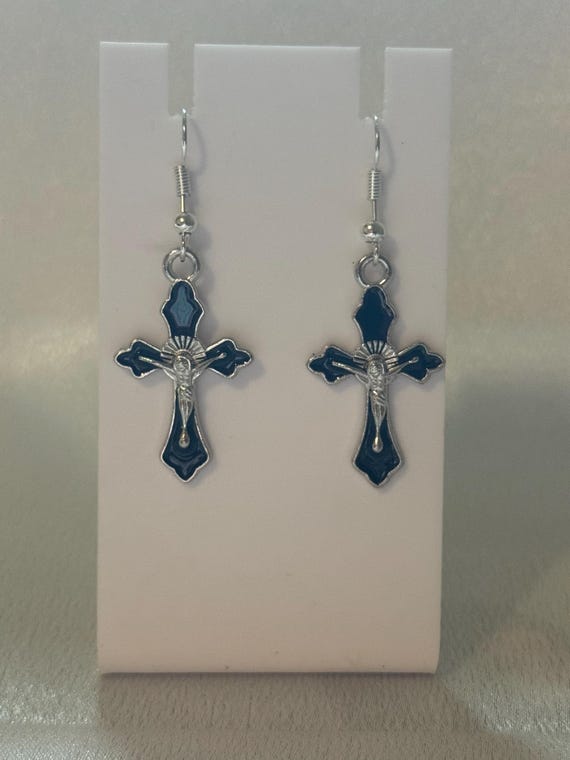 Black Cross Dangle Earrings