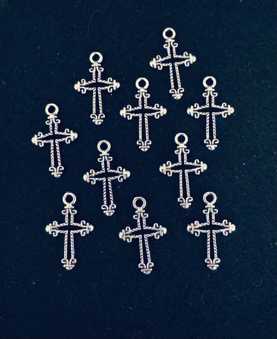 10 Piece Silver Cross Charms