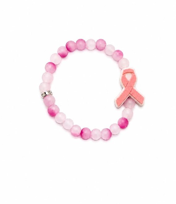 Breast Cancer Beaded Stretch Bracelet With Silicone Focal Bead