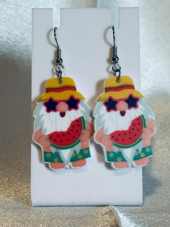 Acrylic Beach Goer Gnome Dangle Earrings