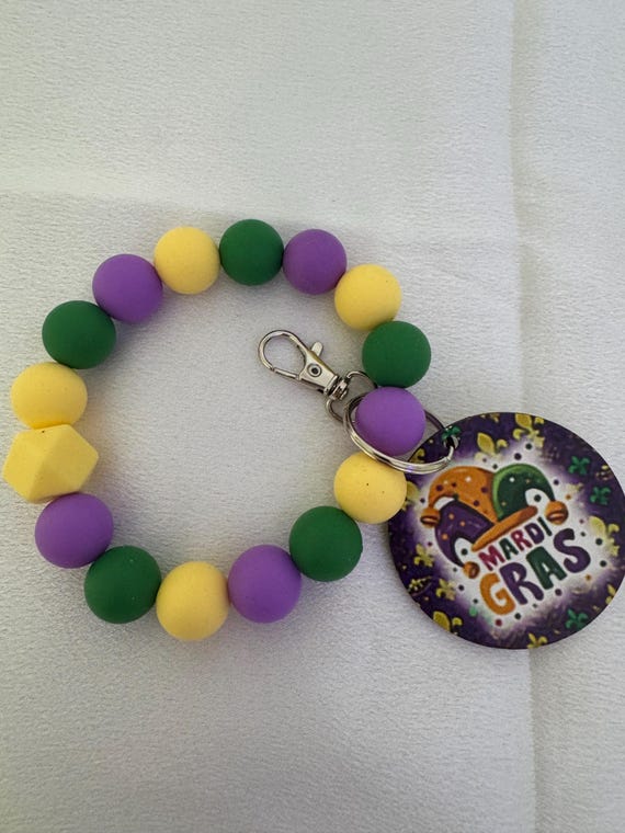 Mardi Gras Silicone Wristlet  Keychain