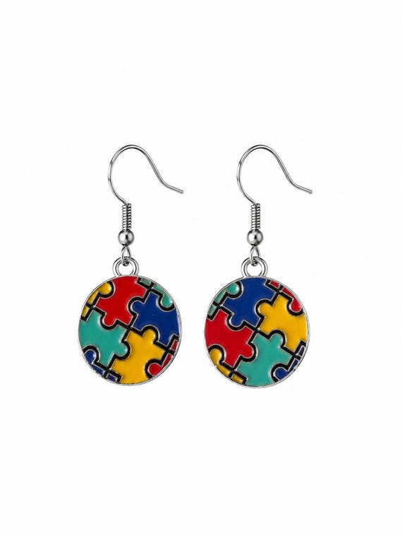 Circle Autism Dangle Earrings.