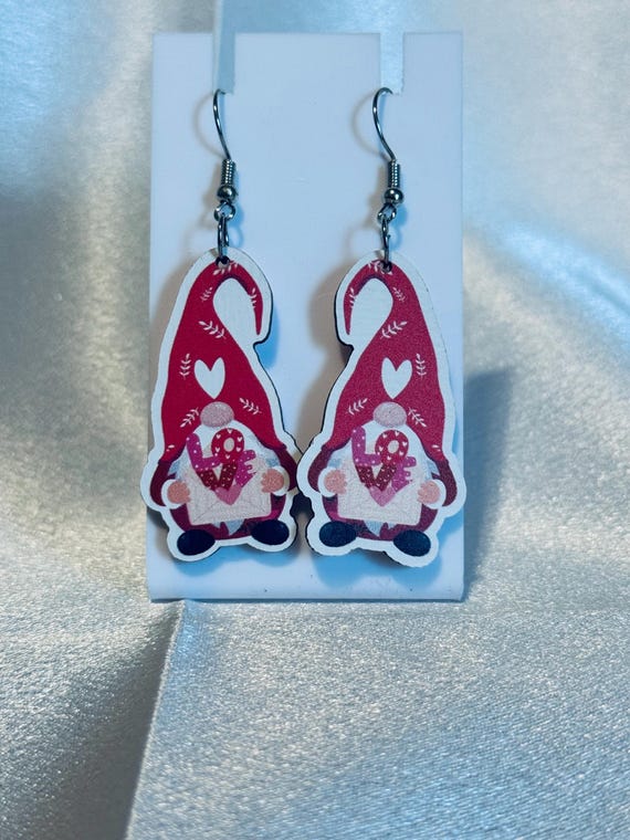 Gnome Love Wooden Dangle Earrings
