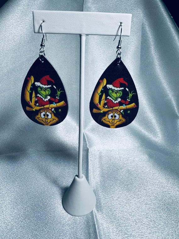 Grinch Christmas Leather Earrings