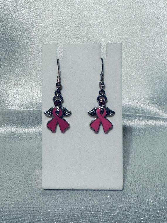 Breast Cancer Dangle Angel Earrings