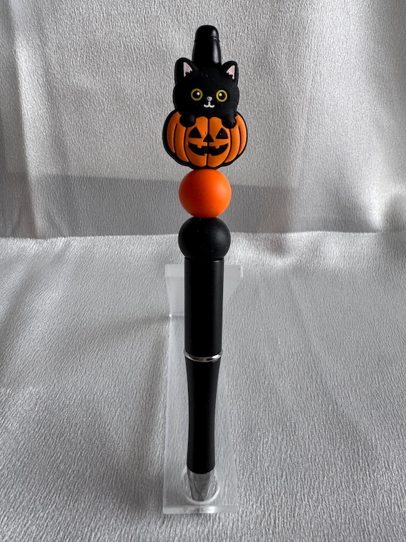 Pumpkin With Cat Silicone Beaded Writing Pen