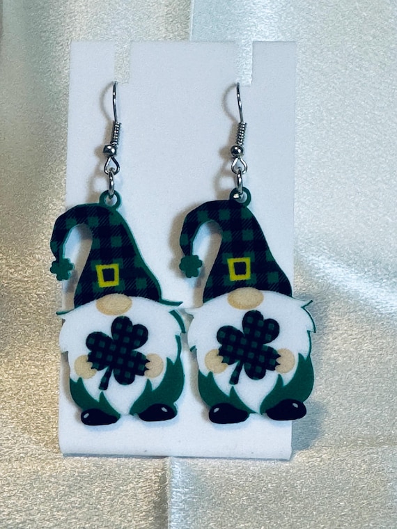 Acrylic St Patrick’s Day Gnome Dangle Earrings