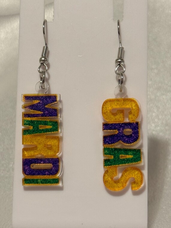 Mardi Gras Dangle Earrings.