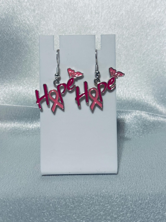HOPE Breast Cancer Dangle Earrings.