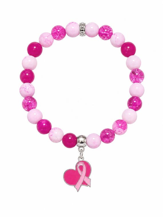 Heart and Ribbon Breast Cancer Stretch Charm Bracelet