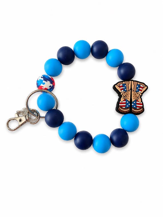 USA Wristlet Keychain with Soldiers Boots Focal Bead