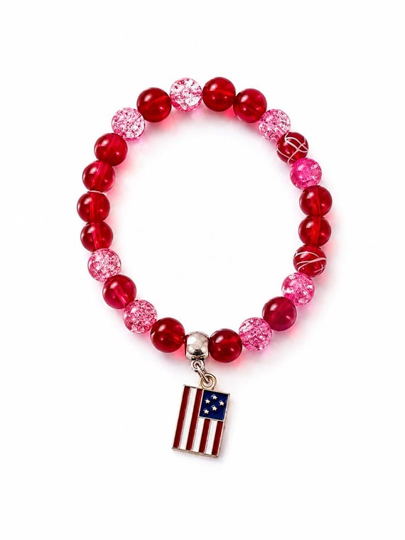 Red White and Blue Flag Charm Stretch Bracelet