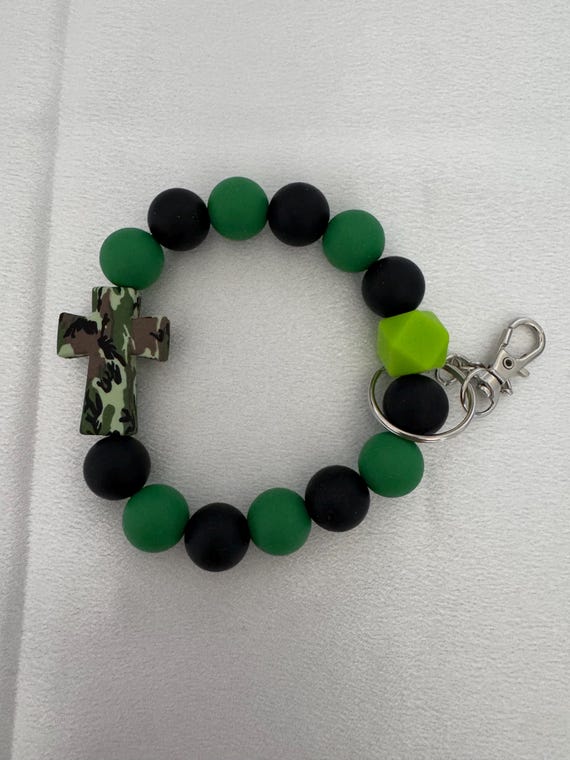 Silicone Cross Bead Wristlet  Keychain