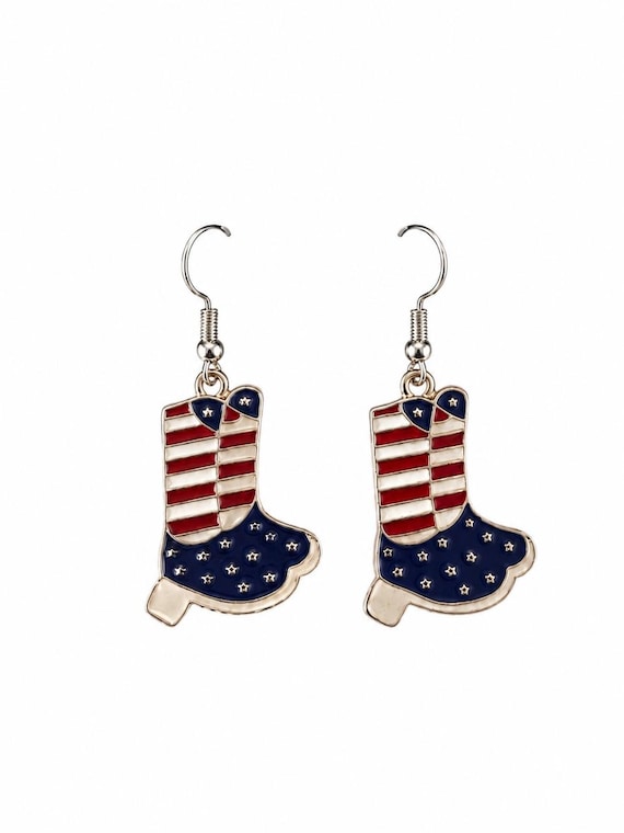 American Flag Boots Dangle Earrings
