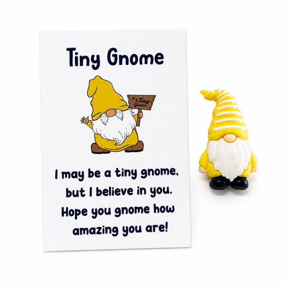 Yellow Good Luck Gnome With Positivity Card and Gift Bag