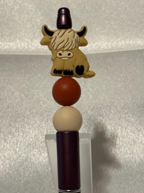 Silicone Beaded Highland Cow Writing Pen