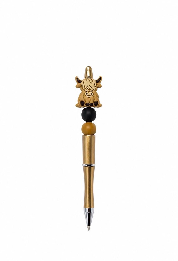 Silicone Beaded Highland Cow Writing Pen