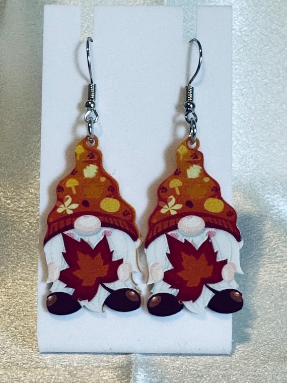 Acrylic Fall Autumn Gnome Dangle Earrings