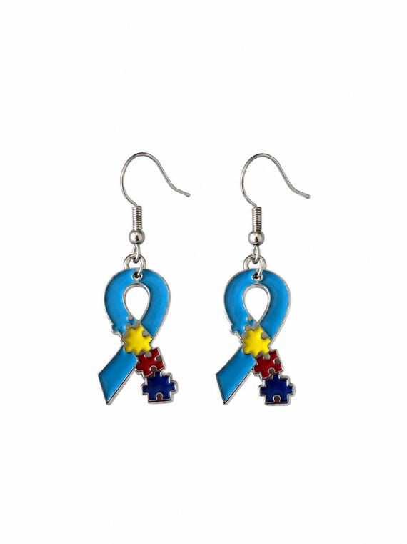 Autism Ribbon Dangle Earrings.
