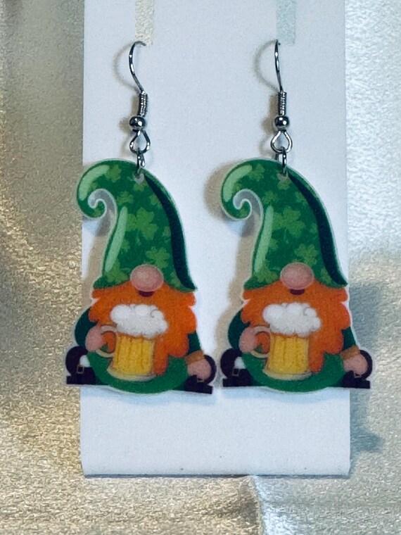 Acrylic St Patrick’s Day Gnome Dangle Earrings