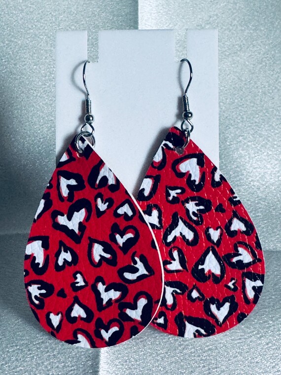 Leather Heart Dangle Earrings