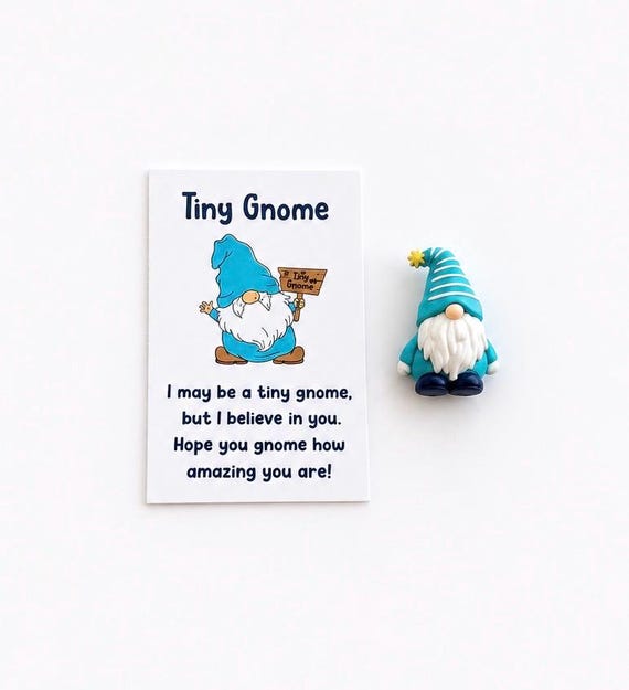 Blue Good Luck Gnome With Positivity Card and Gift Bag