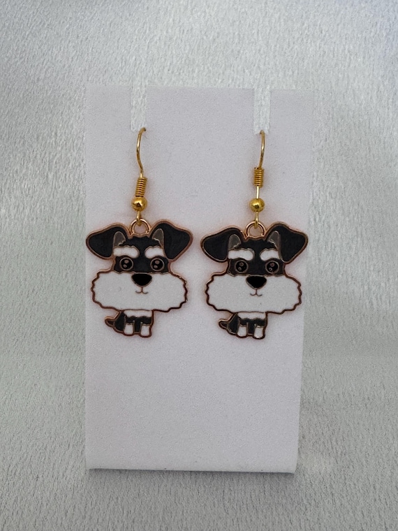 Schnauzer Dog Dangle Earrings, Hypoallergenic Pet Jewelry