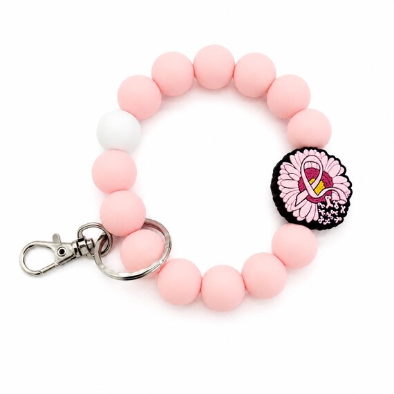 Breast Cancer Silicone Wristlet  Keychain