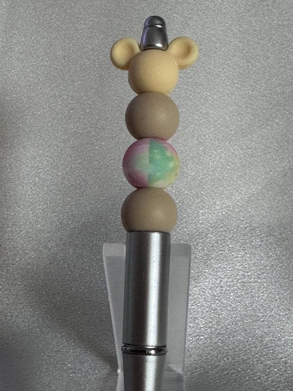 Cream Colored Silicone Beaded Mickey Mouse Writing Pen