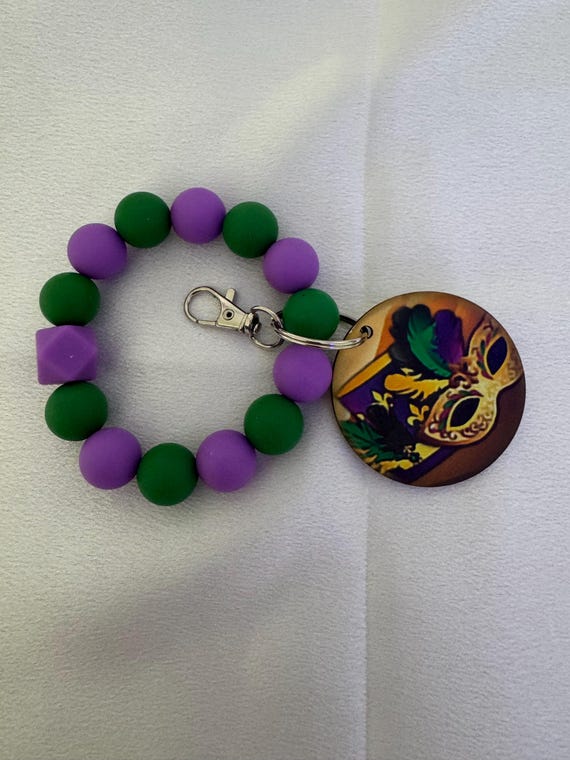 Mardi Gras Silicone Wristlet  Keychain