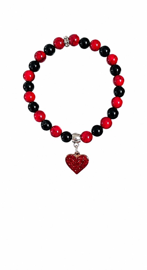 Red Heart Valentine Charm Stretch Bracelet