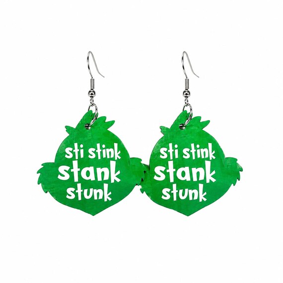 Grinch Wooden Oversized Dangle Earrings