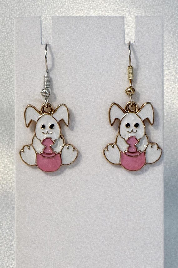 Floppy Ears Easter Bunny Dangle Earrings.