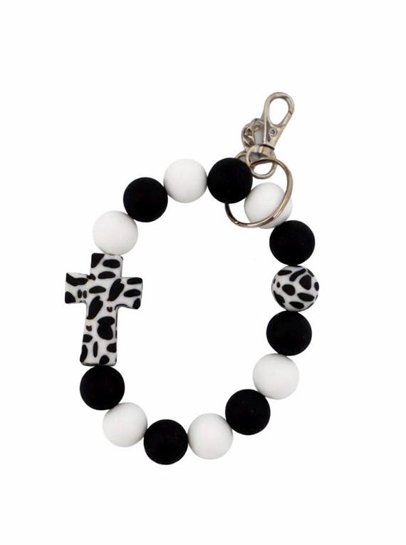 Silicone Cross Bead Wristlet  Keychain