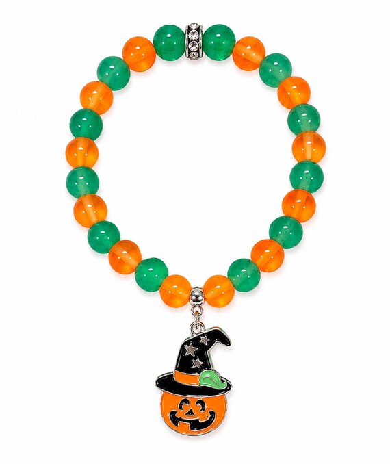 Pumpkin With Hat Stretch Charm Bracelet