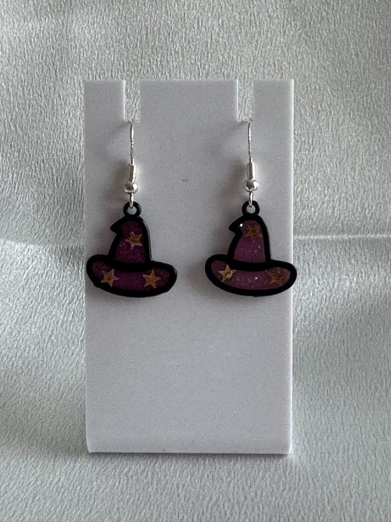 Halloween Witches Hat Dangle Earrings. Hypoallergenic