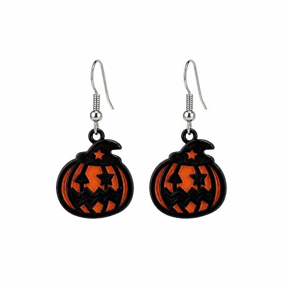 Halloween Jack O Lantern Dangle Earrings. Hypoallergenic