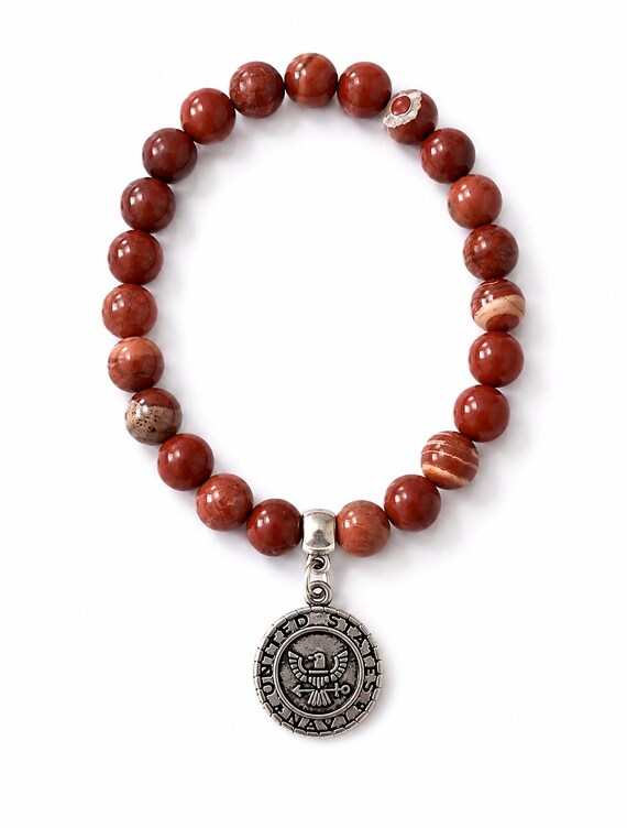 Navy Emblem Charm Stretch Bracelet