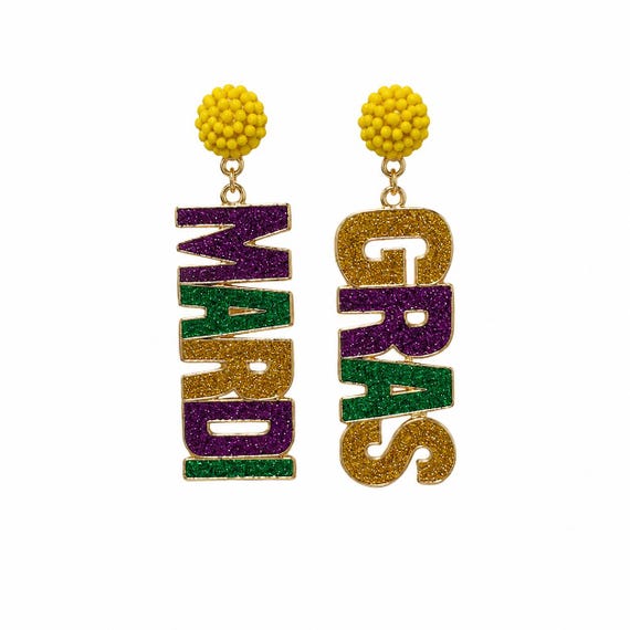 Mardi Gras Dangle Earrings.