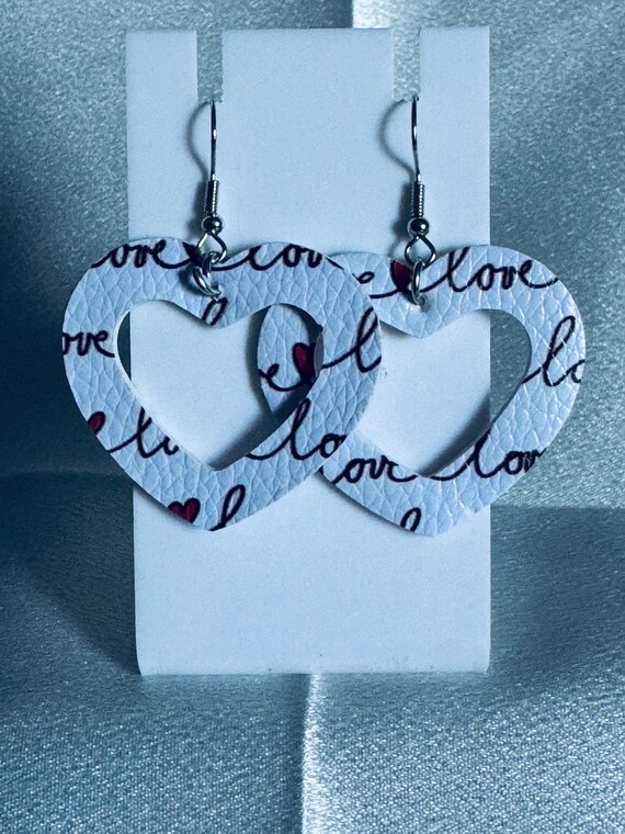 Leather Love Heart Dangle Earrings