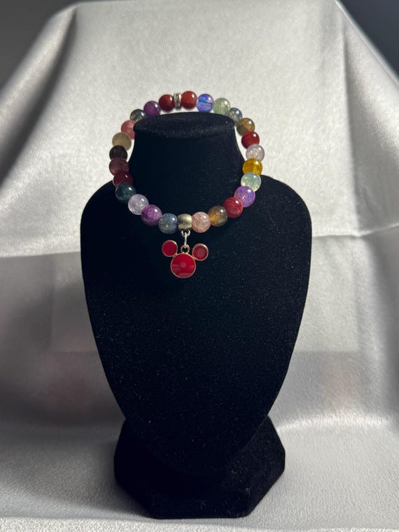 Red Mickey Mouse Ears Charm Stretch Bracelet