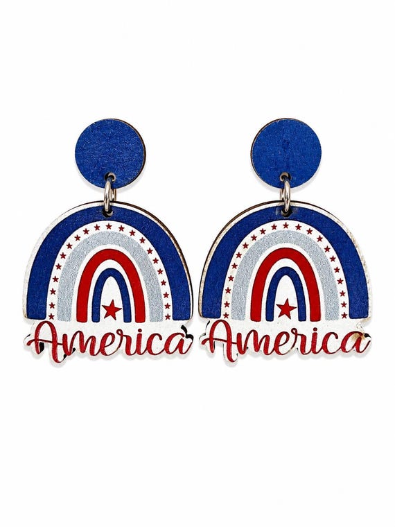 Wooden America Rainbow Dangle Earrings