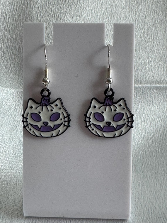 Halloween Cat Face Dangle Earrings. Hypoallergenic