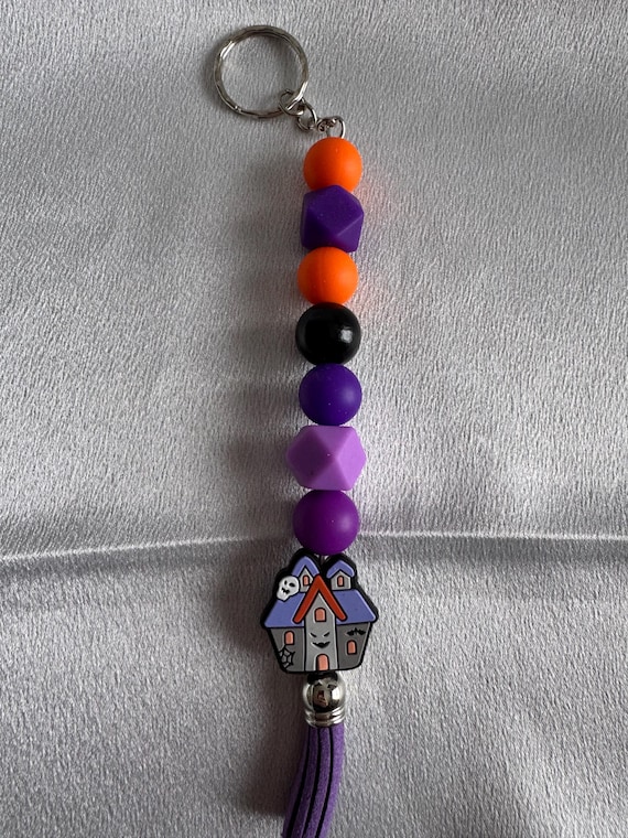 Festive Silicone Haunted House Focal Beaded Keychain